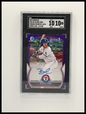 2023 Bowman Blaine Crim Chrome Purple Auto /250 Rangers SGC 10