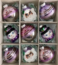 Christopher Radko Shiny Bright 9 Christmas Ornaments Glass Santa Snowman Balls