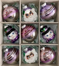 Christopher Radko Shiny Bright 9 Christmas Ornaments Glass Santa Snowman Balls