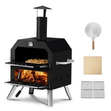 2 Layers Outdoor Pizza Oven Wood Fired w/ Stone & Cook Rack Camping Backyard BBQ