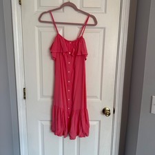 GAP Coral Pink Ruffle Tiered Button Front Midi Dress Women XS