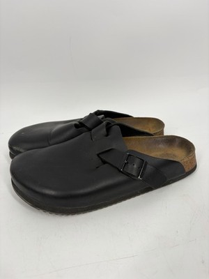 Birkenstock Boston Super Grip Black Leather Clogs Size L8 M6 EU 39 Slip On