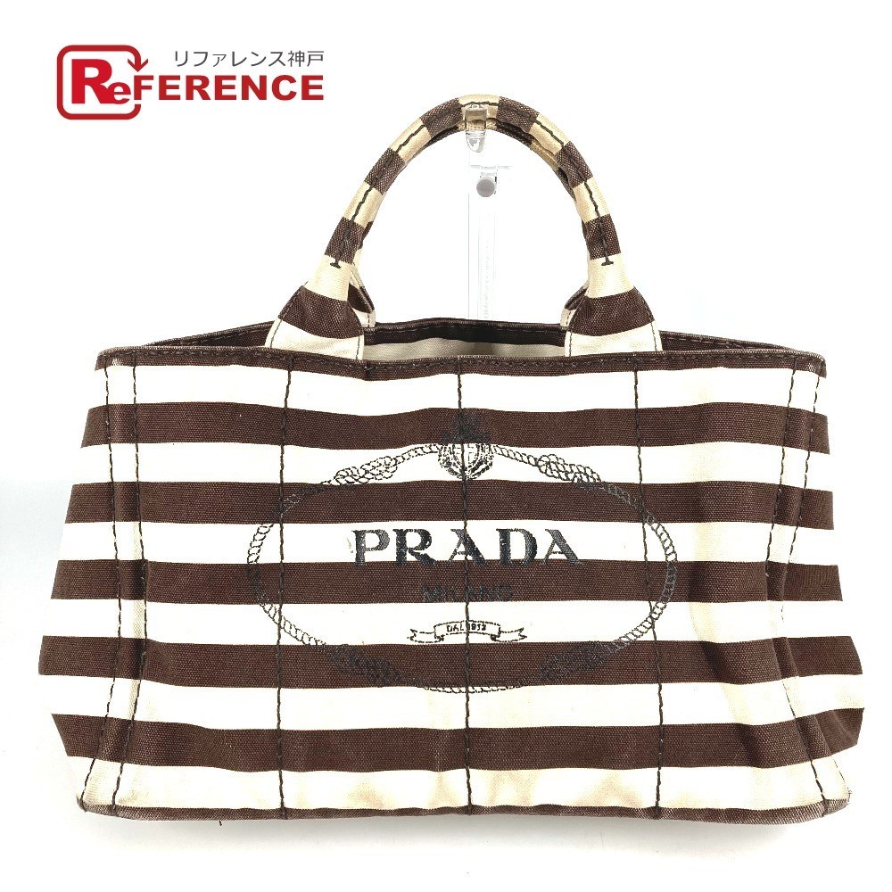 PRADA Canapa Logo Border Bag Tote Bag Handbag Brown Ladies Used from japan