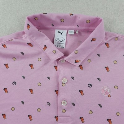 Puma Shirt Mens Large Pink Lemon Coctail Print Arnold Palmer Golf Polo Stretch