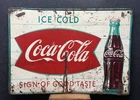 Vtg 1950s 60s Coca Cola Soda Pop Advertising Fishtail Metal Sign 27.75” Patina