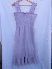 Eliza J Women’s Purple/White Gingham Smocked Ruffle Square Neck Jumpsuit 12