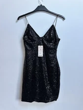 BNWT Club L Ladies Black Sequin Spaghetti Strap Dress, Xmas / NYE Party, UK 10