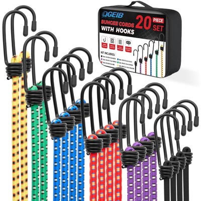 20Pcs Heavy Duty Bungee Cords with Hooks - 12 18 24 30 36 48   - Premium Elas...