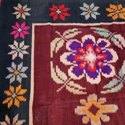 Vintage Handmade Moroccan Wool Rug Berber Fringe Maroon Base Floral Carpet 11x7 - Picture 21 of 24