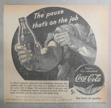 Coca-Cola ad: Fantastic  Artwork! from 1940's 7 x 7 inches Refresh On The Job !