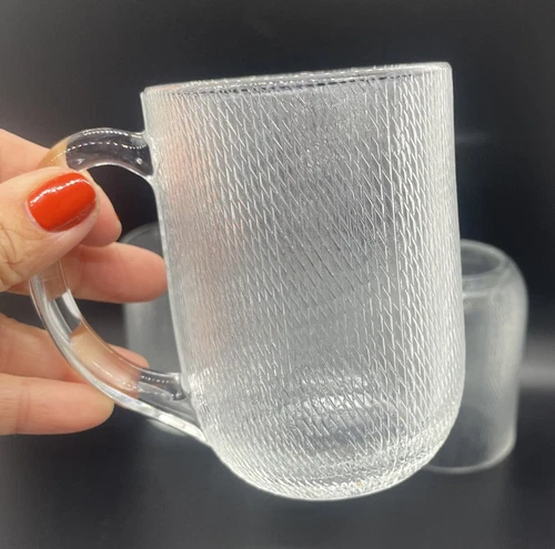 VTG Arcoroc Frosted Textured Glass Mugs Cups Set 4 Made In USA Retro Minimalist