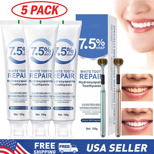 5x 7.5% Hydroxyapatite Toothpaste Remove Yellow Tooth Stains For Sensitive Teeth - Picture 1 of 30