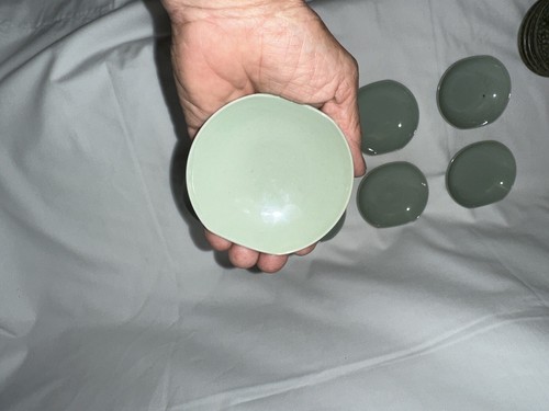 7 Celadon Celedon & Teal Small Sauce Bowls 1/2” X 2,1/2” Eggshell Thick - Picture 3 of 6