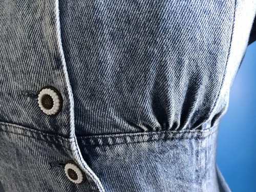 Vintage Prezzia Acid Washed Denim Dress Button Up/Shoulder Pads Made in USA 10 - Picture 5 of 18