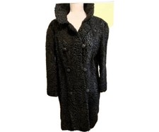 Vintage 1960s Genuine Curly Black Persian Lamb Fur Coat Size M/L