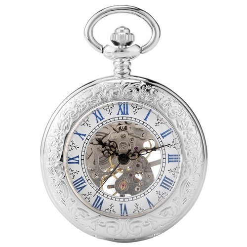 Silver Hand-winding Mechanical Pocket Watch for Men Women Pendant Chain Gift - Picture 9 of 9