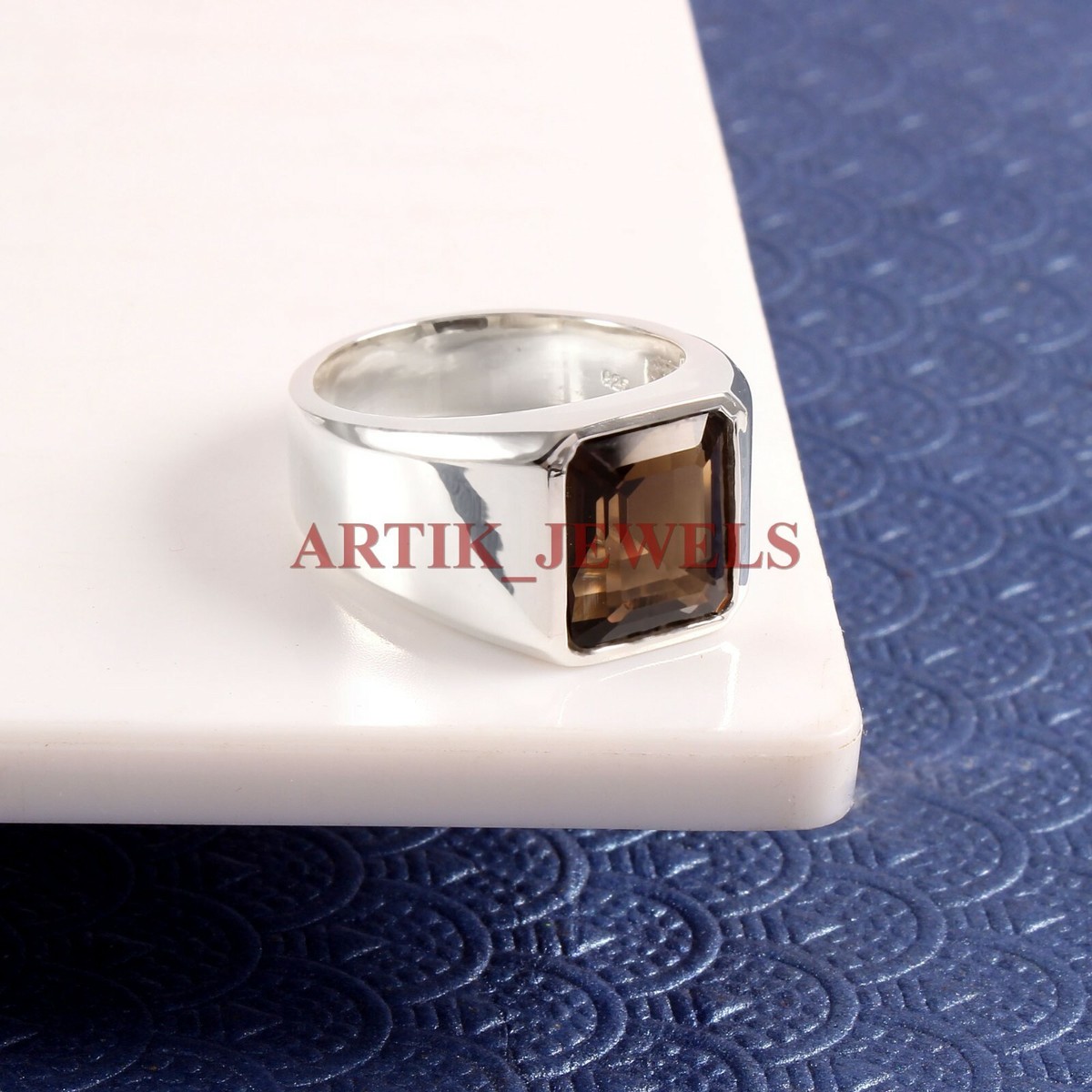 Sterling シルバー925 Stone リング SMOKY QUARTZ Natural Smoky Quartz Gemstone with 925 Sterling Silver Ring