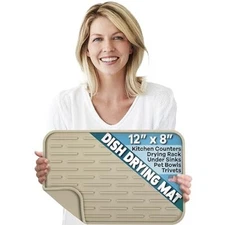 Silicone Dish Drying Mat for Kitchen Counter or Under Sink, 8" x 12" 