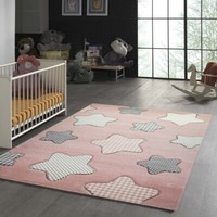 Kinderteppich Herze MäDchen In Rosa Creme Grau