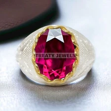 Ruby Oval Cut Gemstone With 925 Sterling Silver Ring For Men's #A42 *