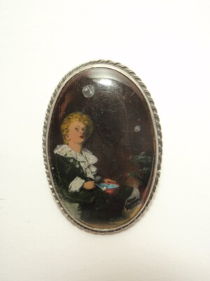 Vintage John Everett Bubbles Print Brooch Pin England Silver Plated *As-Is*