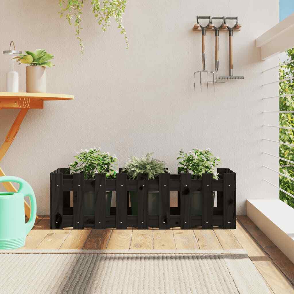 vidaXL Garden Raised Bed with Fence Design Black 100x30x30 cm Solid Wood Pine