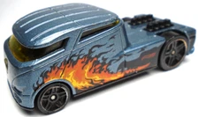 2012 HOT WHEELS QOMBEE BLUE 1:64 DIECAST 2 7/8" SEMI TRACTOR WITH ORANGE FLAMES