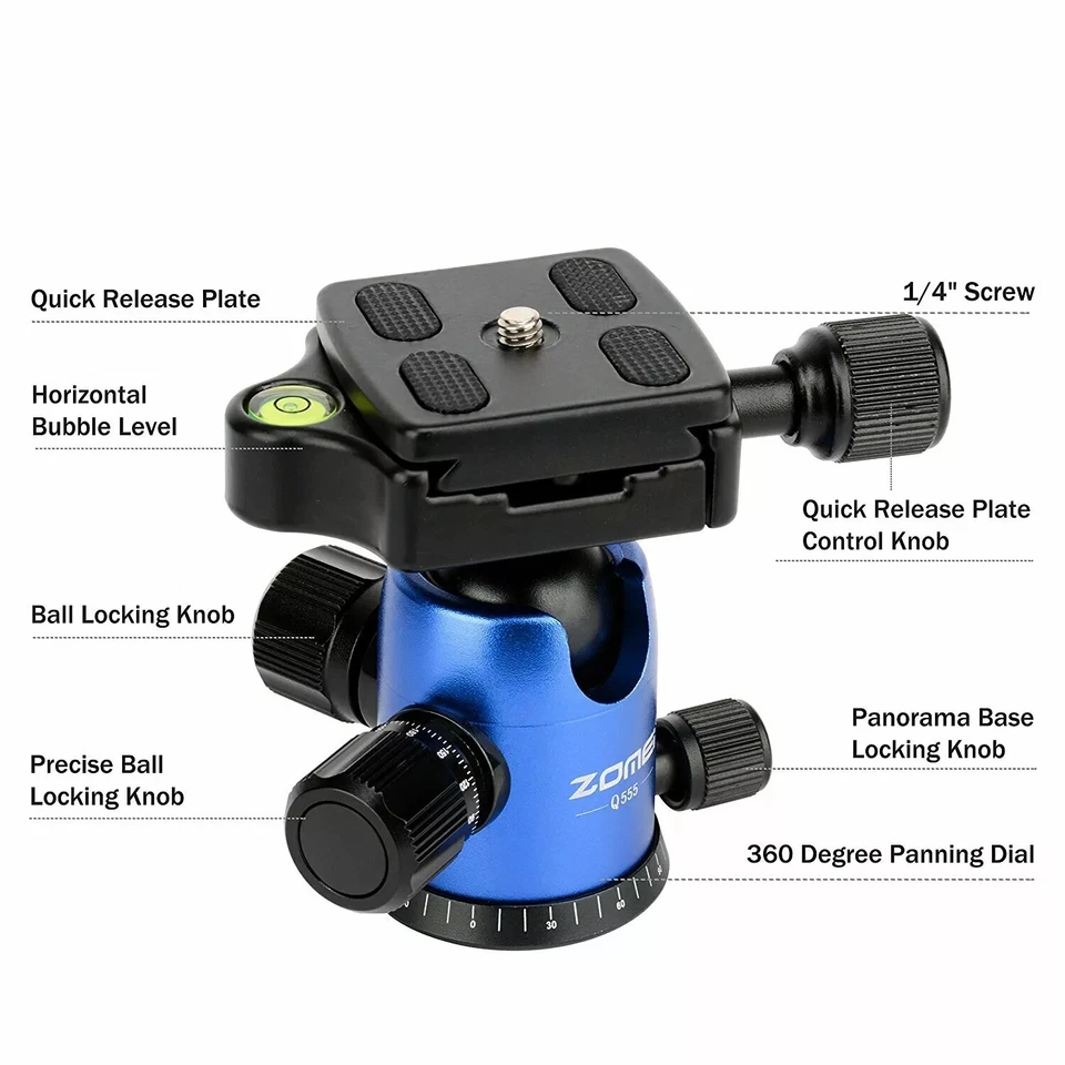 Zomei Q555 Professional Camera Tripod Ball Head Flip Lock for Canon Sony Nikon - Image 3 of 4