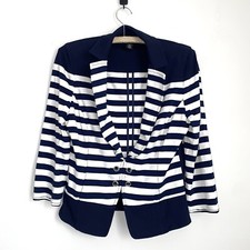 WHITE HOUSE BLACK MARKET Womens 10 Blue White Stripe 3/4 Sleeve Blazer YY6