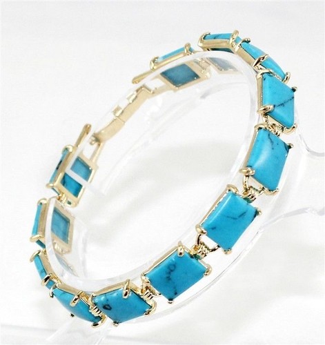 Genuine Tigers Eye Tigereye Turquoise Black Agate 18KGP Clasp Bangle Bracelet - Picture 4 of 6