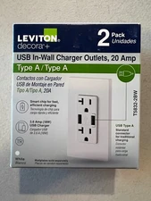 Leviton T5832-W USB Charger/Tamper-Resistant Duplex Receptacle, 20-Amp, White