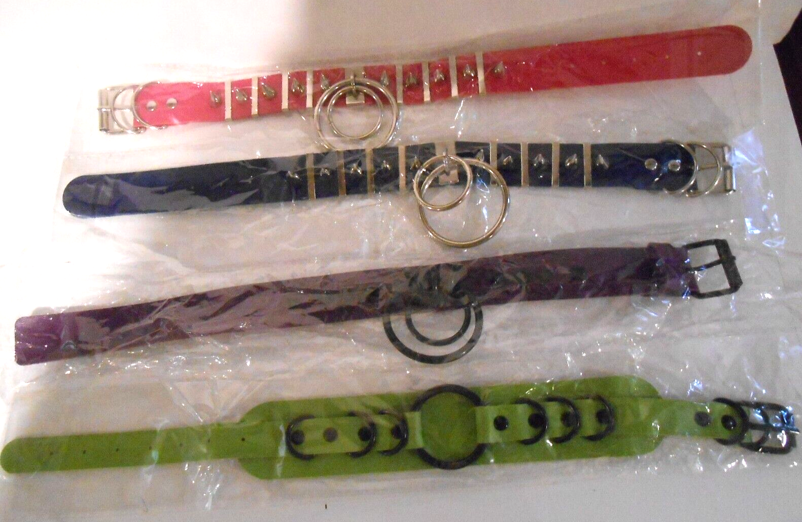 4 NEW Necklace Collars ~ Ring(s) & Spikes ~Metal Studded, Hoop, Buckles, Costume