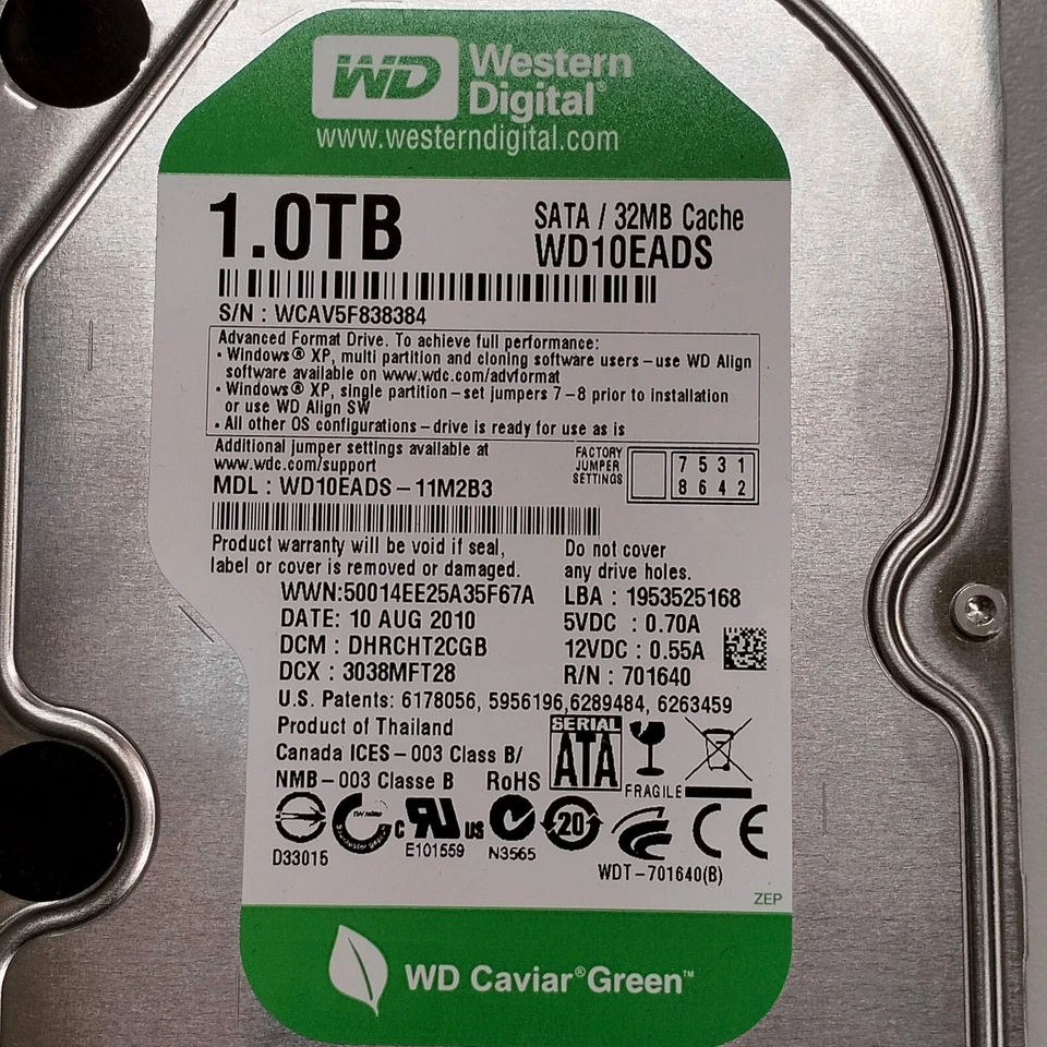 WD Green 1TB 3.5" SATA HDD 5400 RPM 3Gb/s 32MB Cache Hard Drive WD10EADS - Image 2 of 4