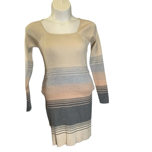 Plus Size, Fashion Nova Cream and Gray Bodycon Dress Long Sleeve Square Neck, 2X - Picture 4 of 8