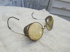 Vtg 1920 30's Yellow Lens Safety Motorcycle Goggles Hinged Mesh Sides Steampunk