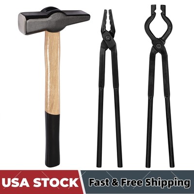 Beginner Knife Making Blacksmith Tongs Hammer Tools Set Bladesmith Anvil Forge
