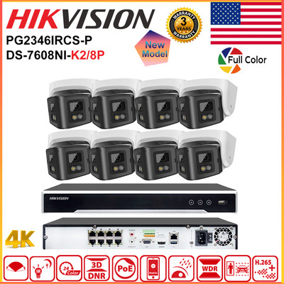 Hikvision 4k 8ch 8POE CCTV System Panoramic 4MP Dual Lens Full Color Camera Lot