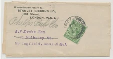 GB 1916 VF  GV ½d (foreign printed papers till 2 oz) STANLEY GIBBONS wrapper USA