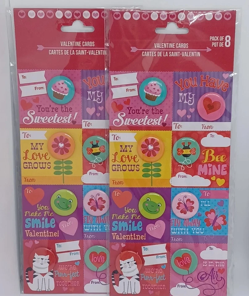 ЛОТ ИЗ 5 (8) школьных открыток на День святого Валентина 40 всего с булавками на пуговицах, милые - Изображение 3 из 4