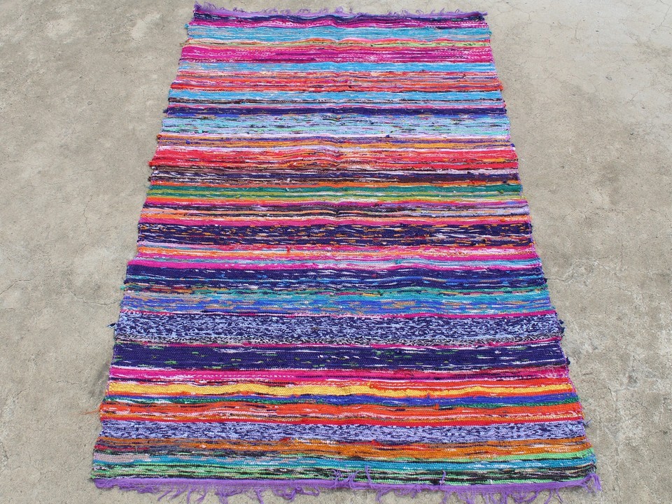 Indian Handmade Cotton Chindi Rug Home Decor Area Rag Rug Recycle ...