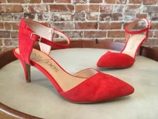 SALE Sole Society Poppy Red Suede Laurent Ankle Strap Pumps 8 Sale
