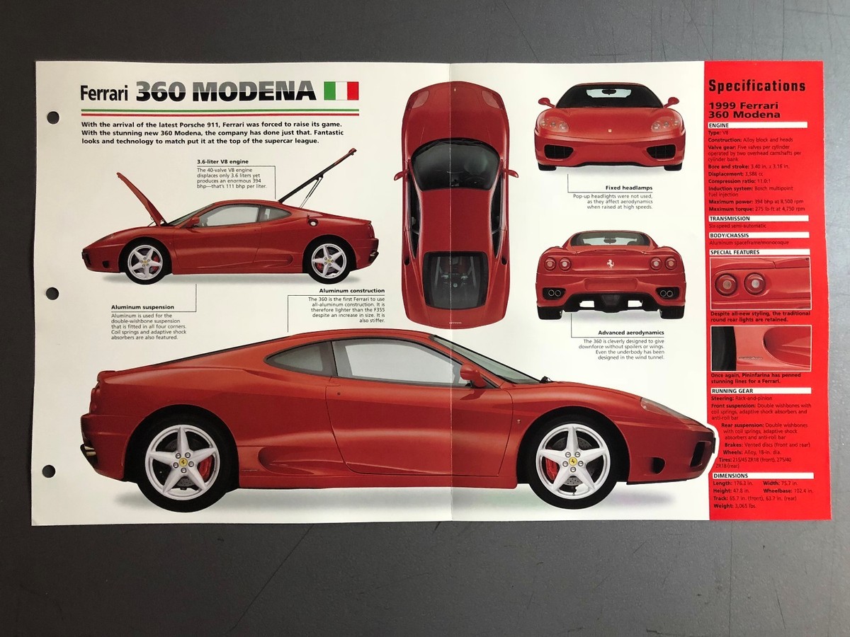Ferrari 360 Modena カタログ 1999 Ferrari 360 Modena Coupe Poster, Spec Sheet, Folder, Brochure