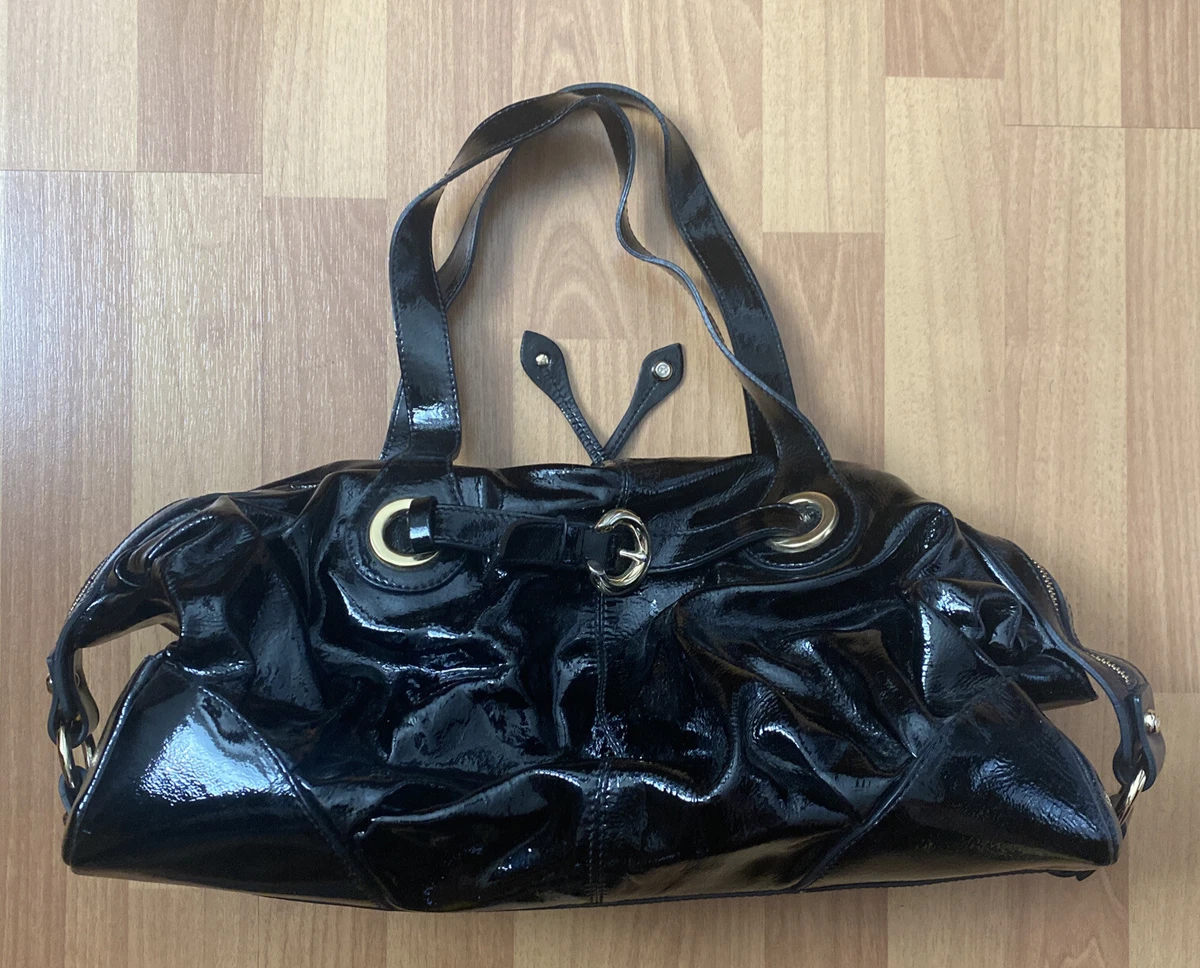 Francesco Biasia Black Patent Glossy Leather Shoulder Bag Handbag