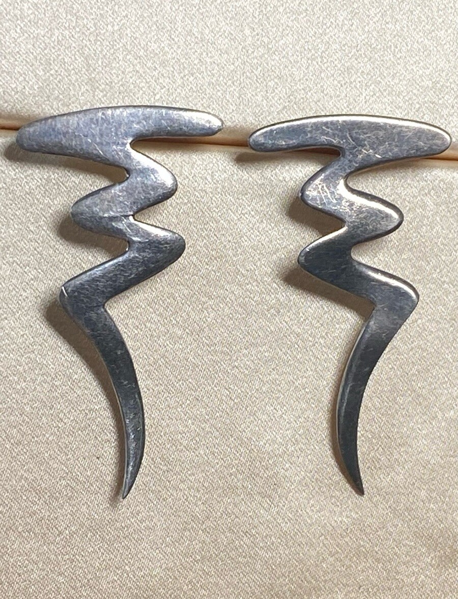 VTG Zigzag Earrings Lightning Dangle Sterling Sil… - image 3