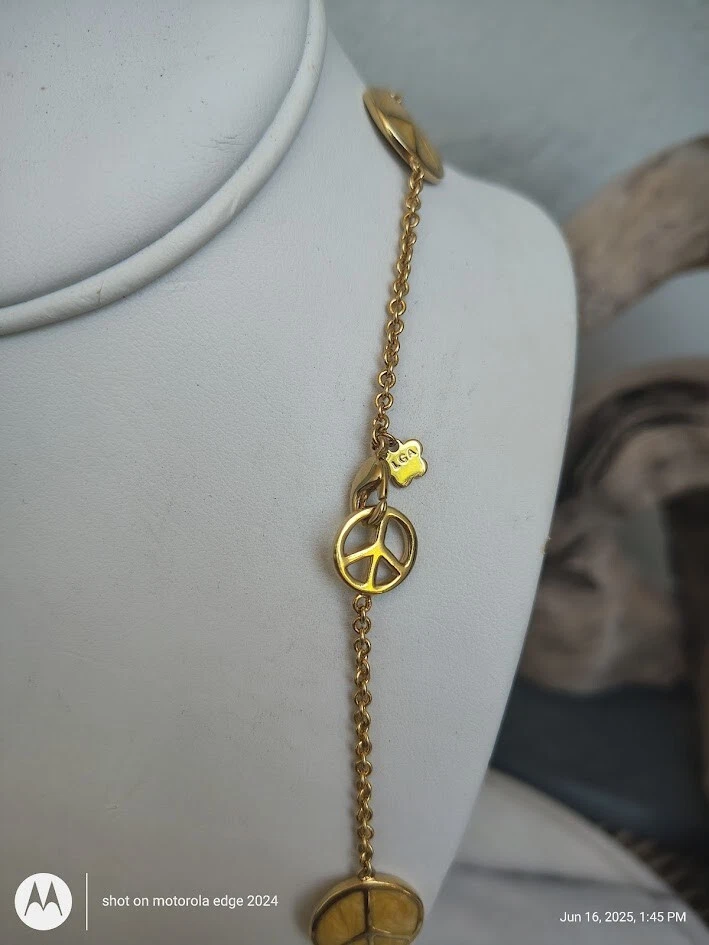 Colar Lauren G Adams LGA tom dourado creme esmalte sinal de paz corrente estação 42"" - Imagem 3 de 4