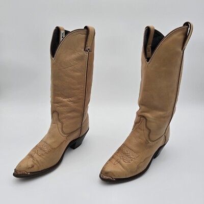 Vintage Cowboy Boots Womens 7.5 Tan Brown Leather Western Tall Code West Cowgirl
