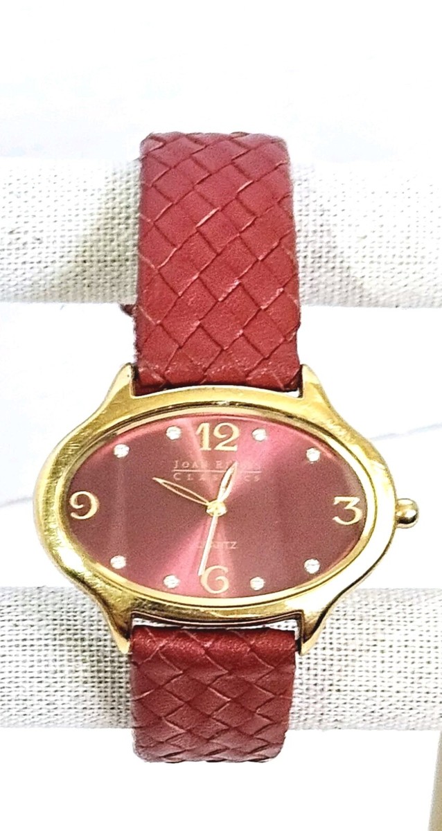 Vintage Joan Rivers Classic Red Leather Watch Gold Tone 
