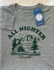 Life Is Good LS Shirt Crusher Lite Tee ALL NIGHTER CAMP Tent Chest42in Mens M