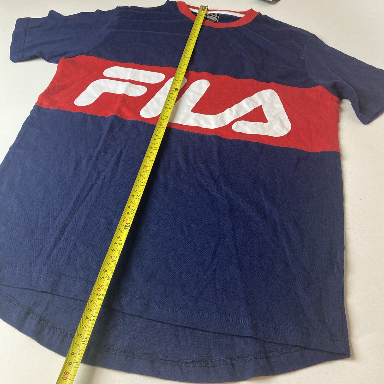 T shirt FILA rosso bianco blu colorblock uomo M manica corta nuova cotone spellout