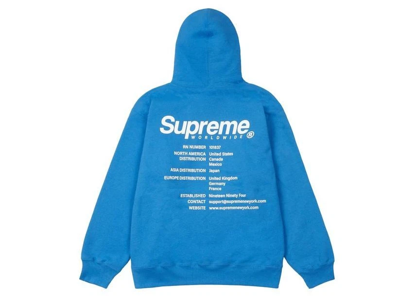 Sweat à capuche bleu Supreme Worldwide